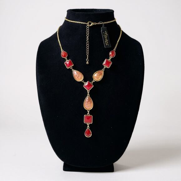 Thalia Sodi Red & Pink Gold-Tone Y-Drop Statement Necklace | NWT | Long - Picture 1 of 2